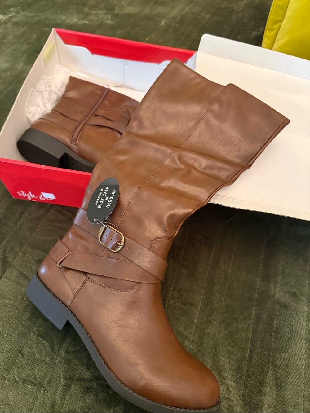 Style & Co. Cognac Mid-Calf Buckle Strap Riding Boots